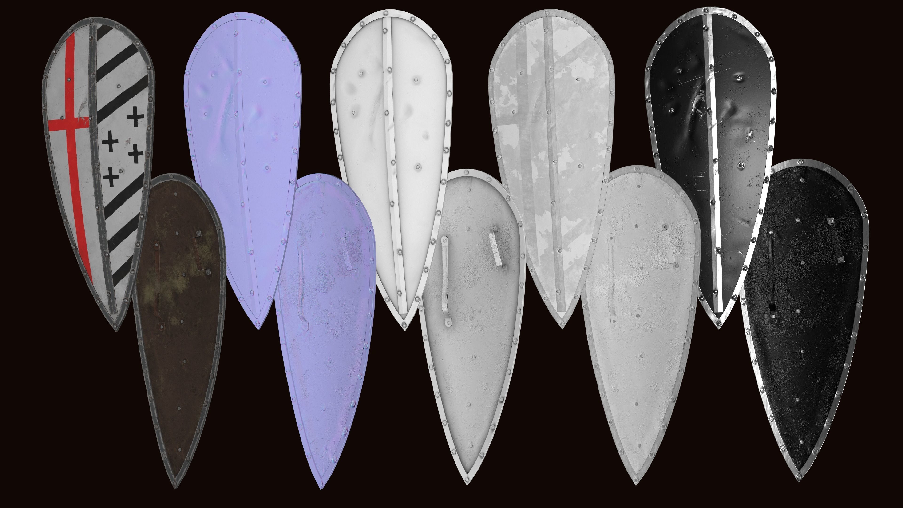 Medieval templar knight big shield Low-poly 3D model_5