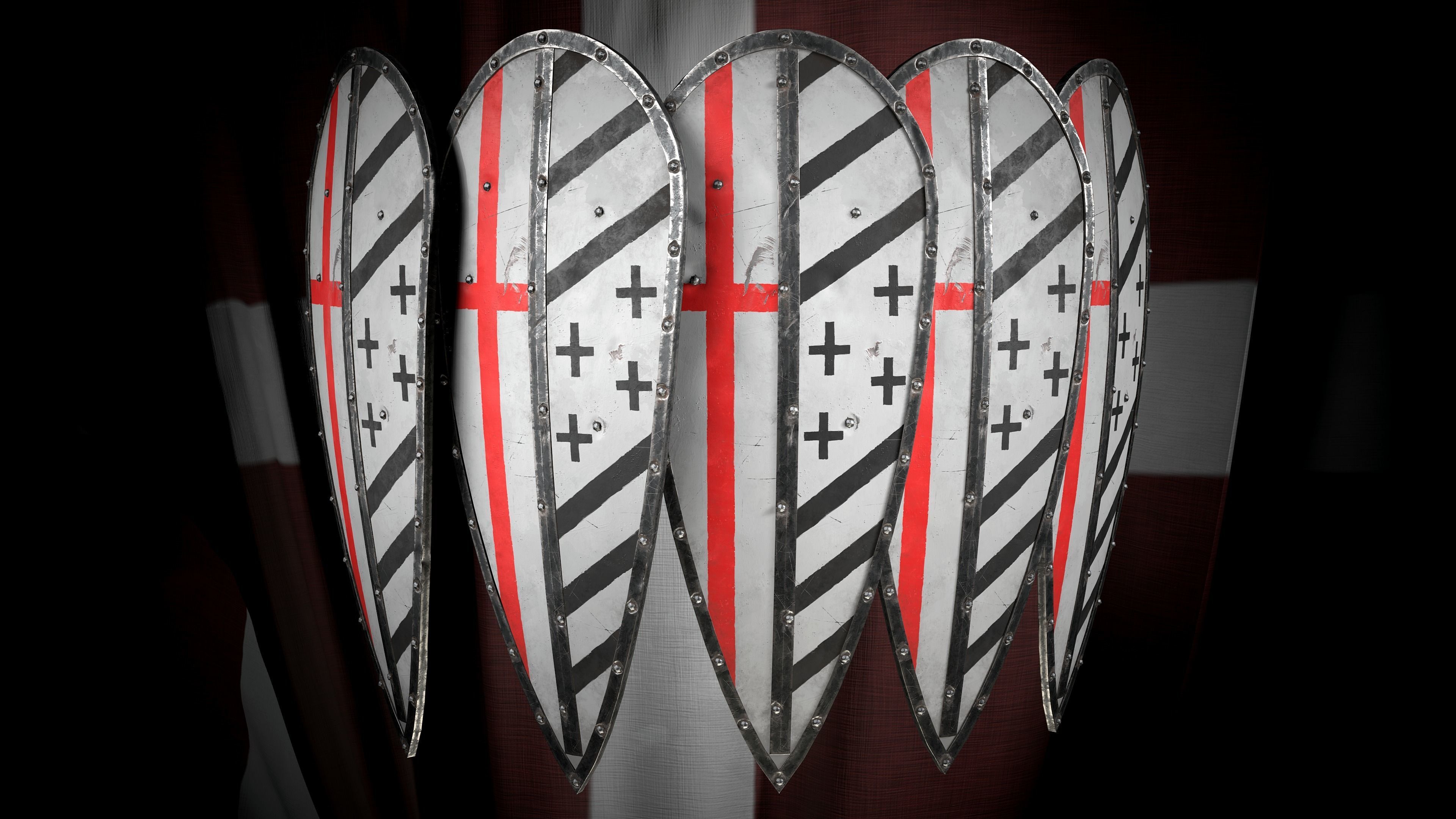 Medieval templar knight big shield Low-poly 3D model_4