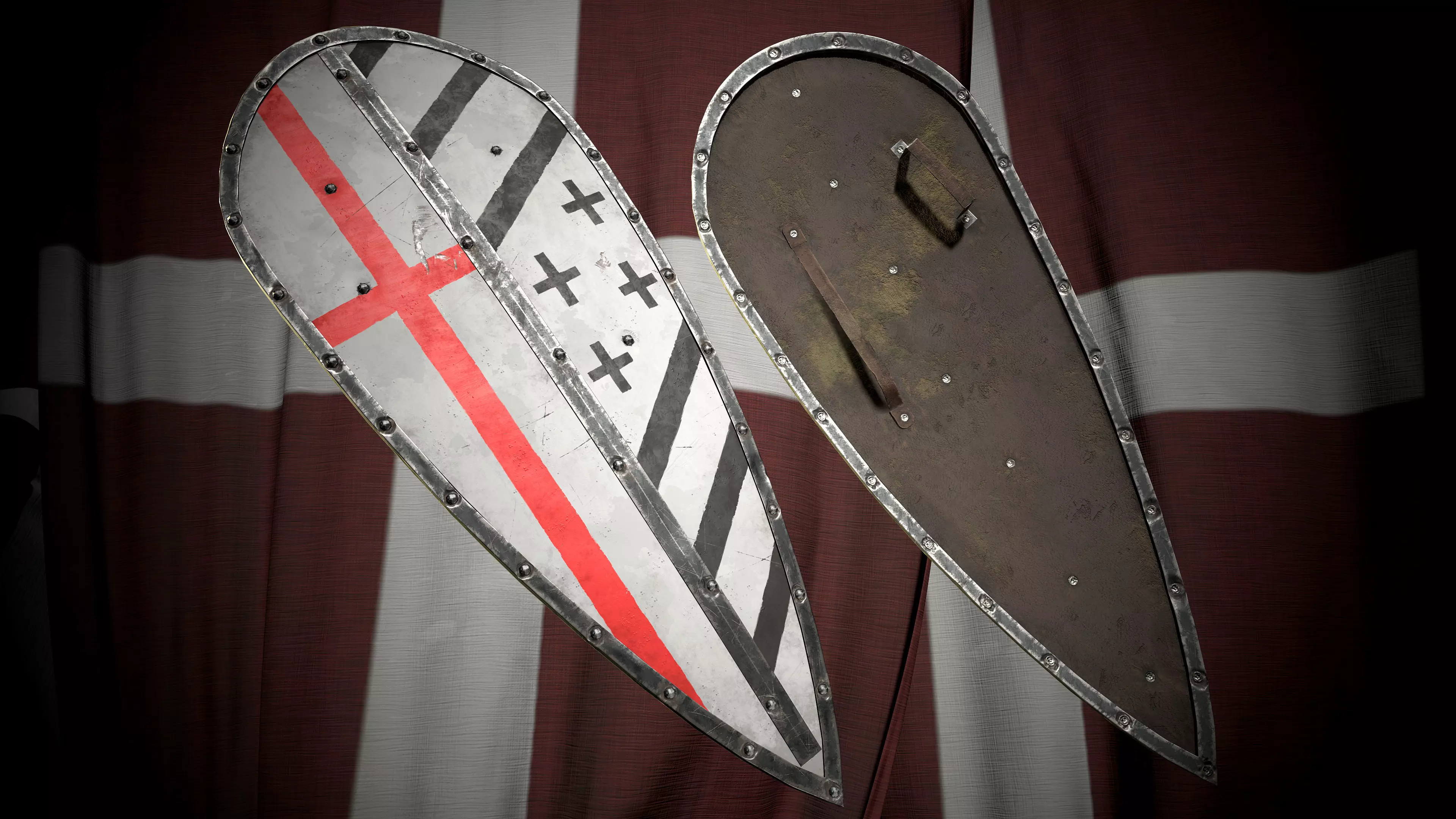 Medieval templar knight big shield Low-poly 3D model_0