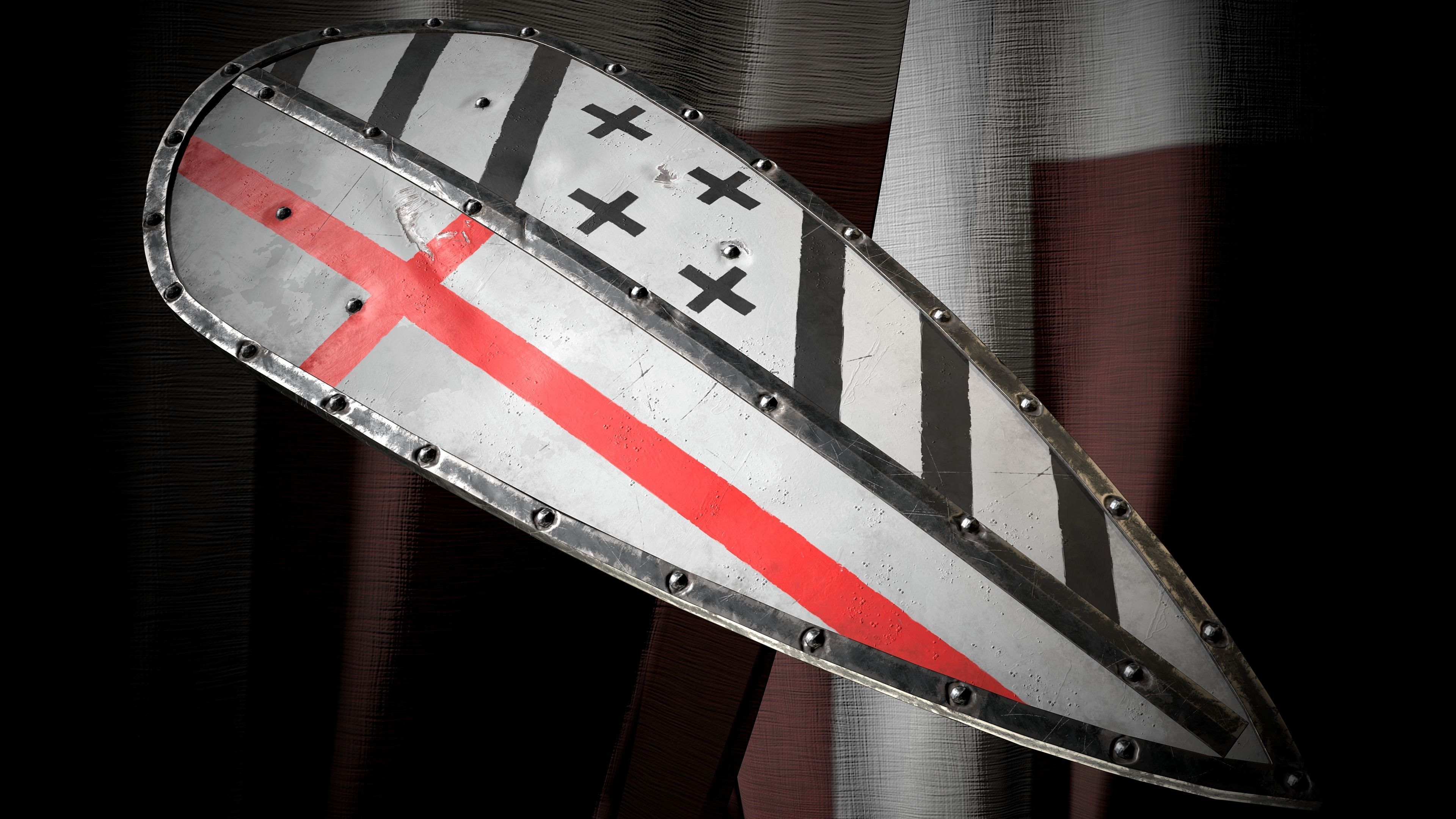 Medieval templar knight big shield Low-poly 3D model_2