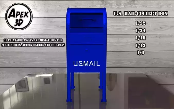 US Mail collect box 3d printable in various scales