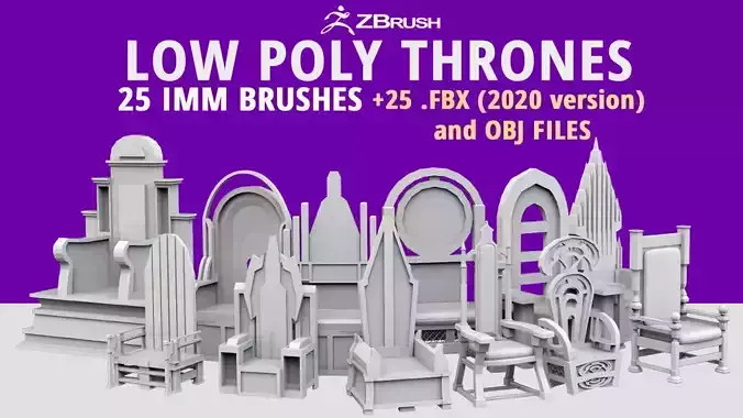 25 low poly thrones chairs furniture IMM brush