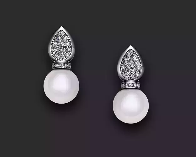 Earrings with pearls and pav diamonds 3D print model