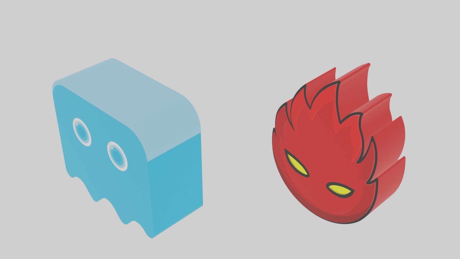 Fire and Water Low-poly 3D model_3