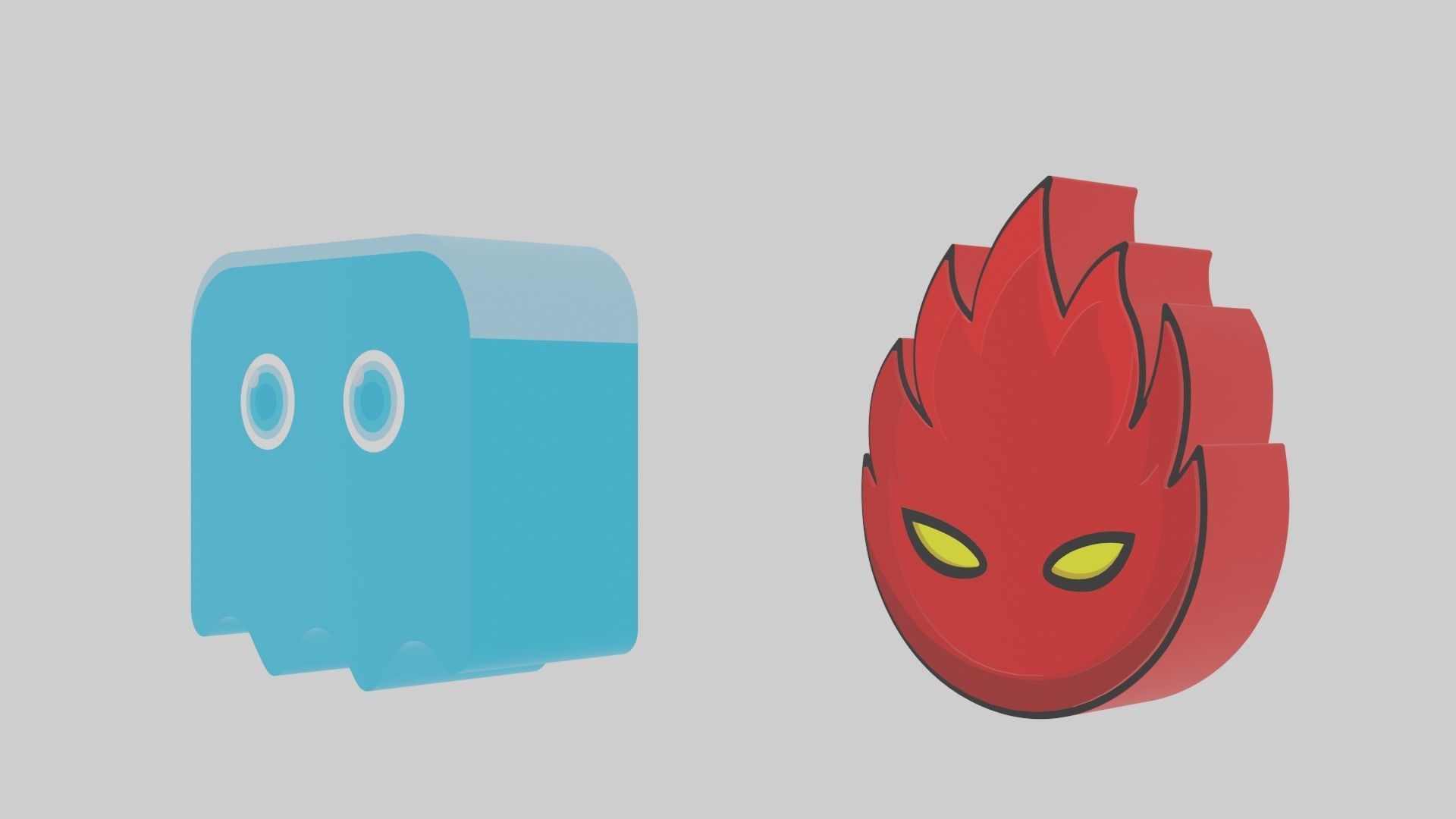 Fire and Water Low-poly 3D model_2