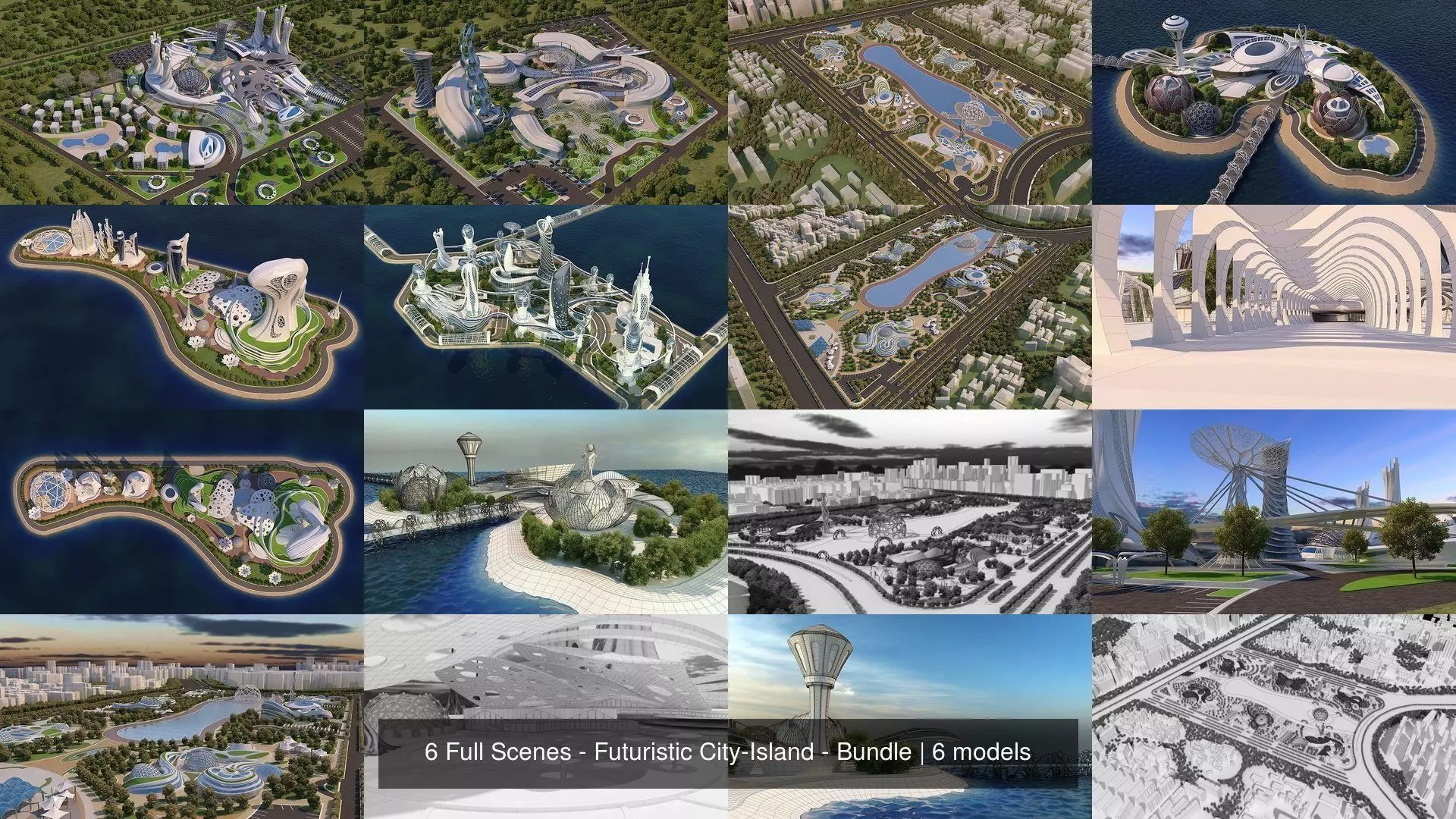 6 Full Scenes - Futuristic City-Island - Bundle 3D Model Collection_3