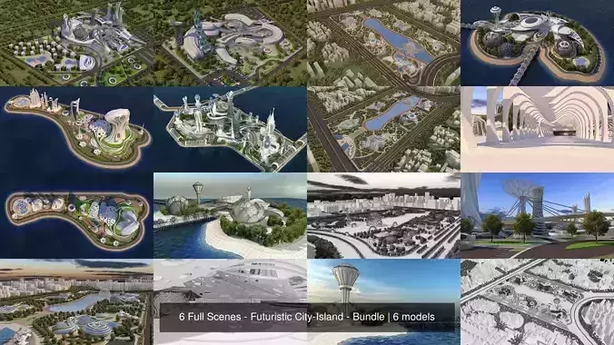 6 Full Scenes - Futuristic City-Island - Bundle