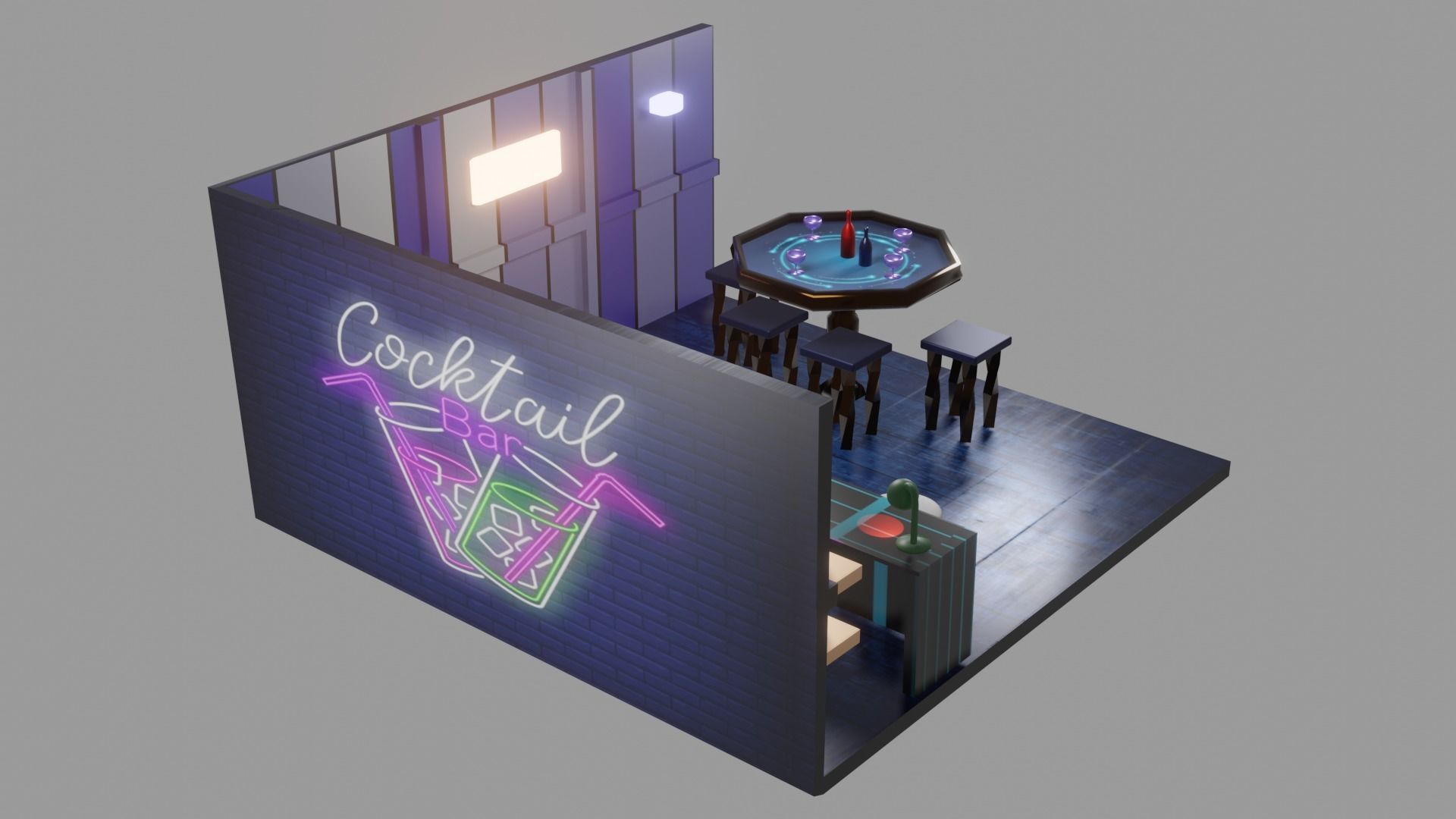 Scene Bar Low-poly 3D model_2