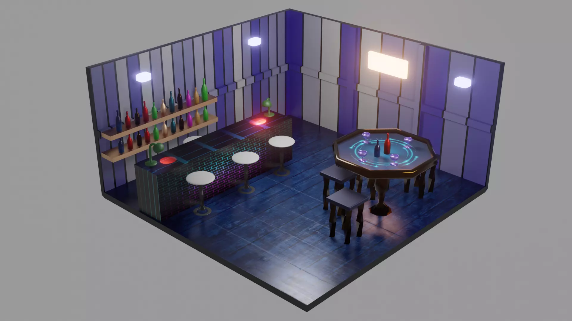 Scene Bar Low-poly 3D model_0