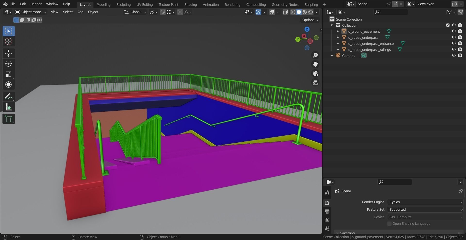 Street Underpass Low-poly 3D model_8