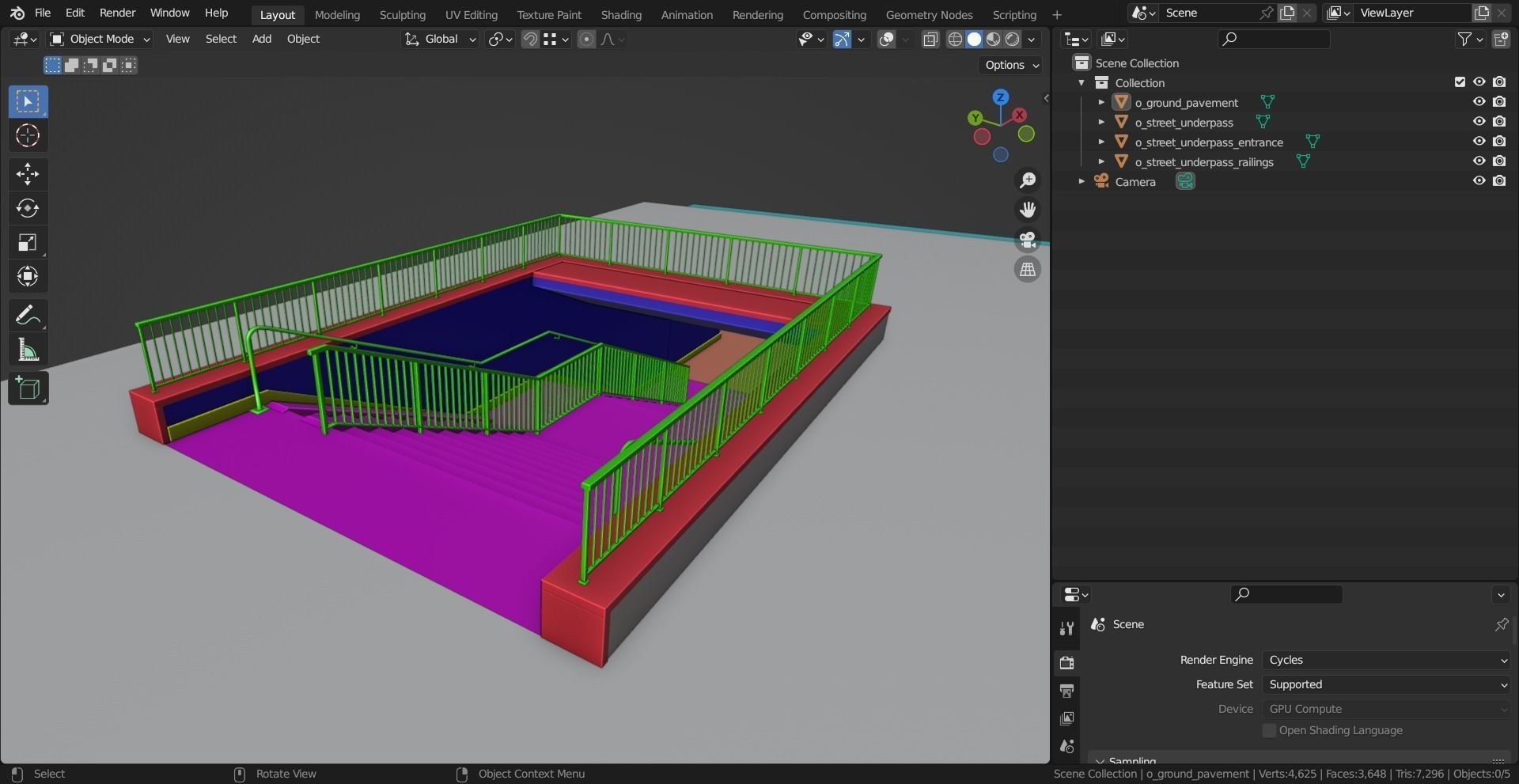 Street Underpass Low-poly 3D model_5