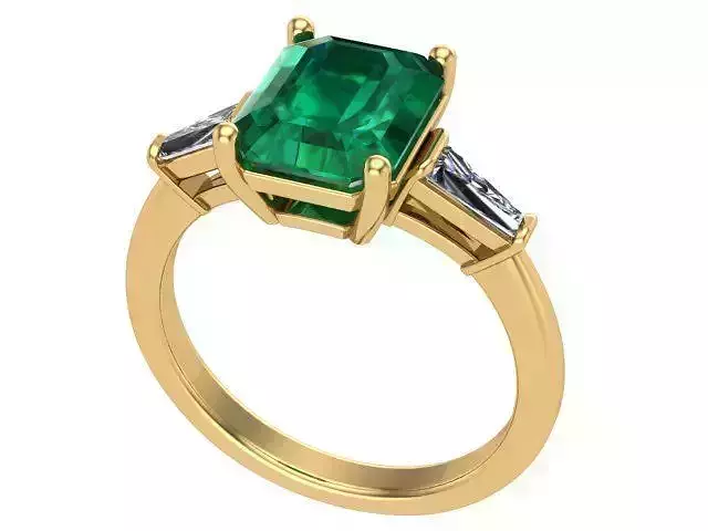 Emerald and Custom Baguette Golden Engagement Ring