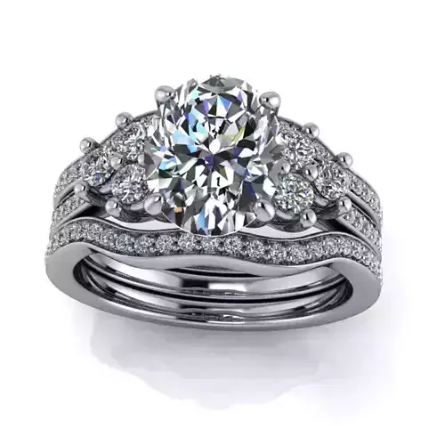 Modern Oval Cut Side Embellished Fashion Bridal Set Wedding Ring 3D print model