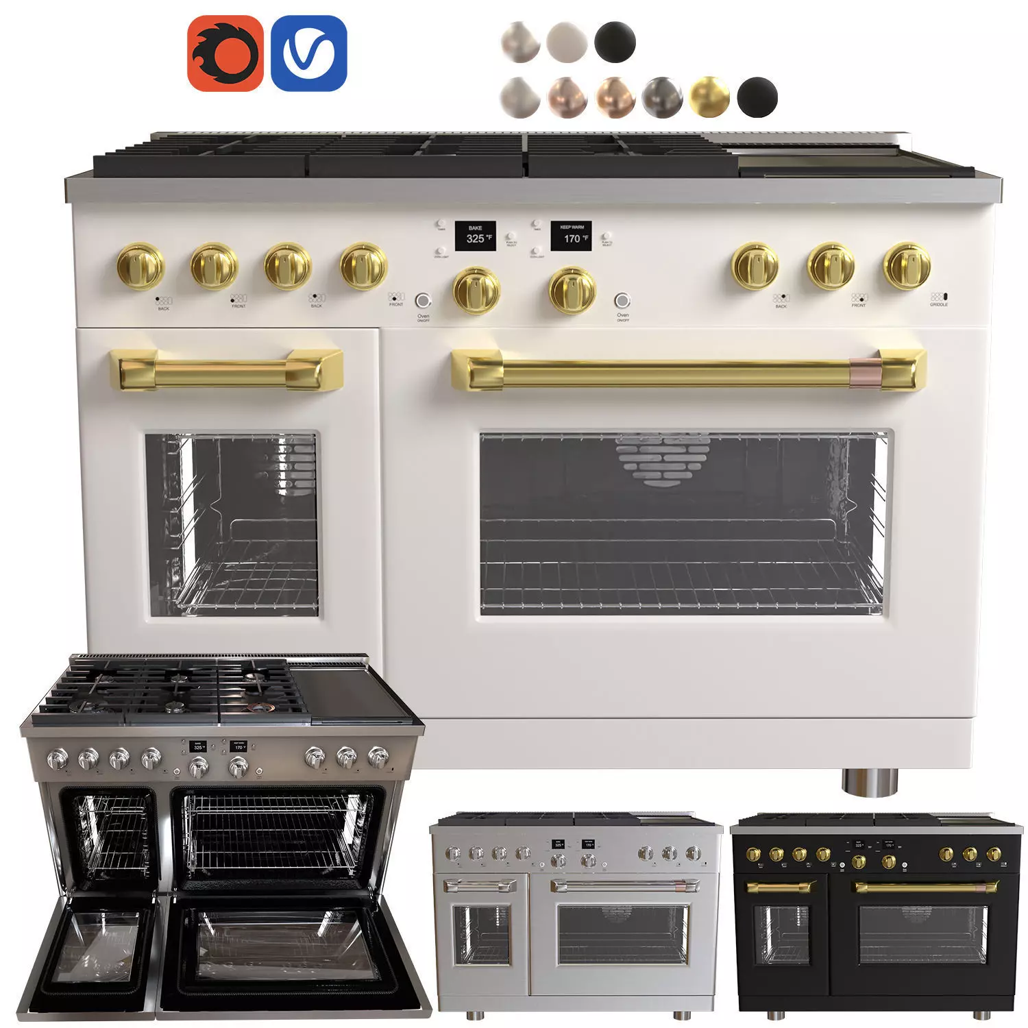 GE Cafe 48 Smart Commercial-Style Range with 6 Burners 3D model_0