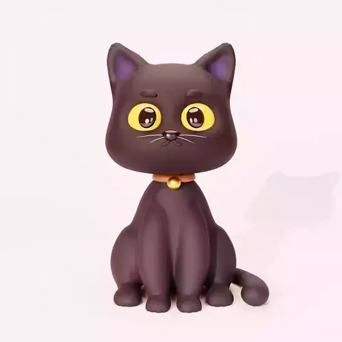 Black Cat Sitting - Cute Cartoon