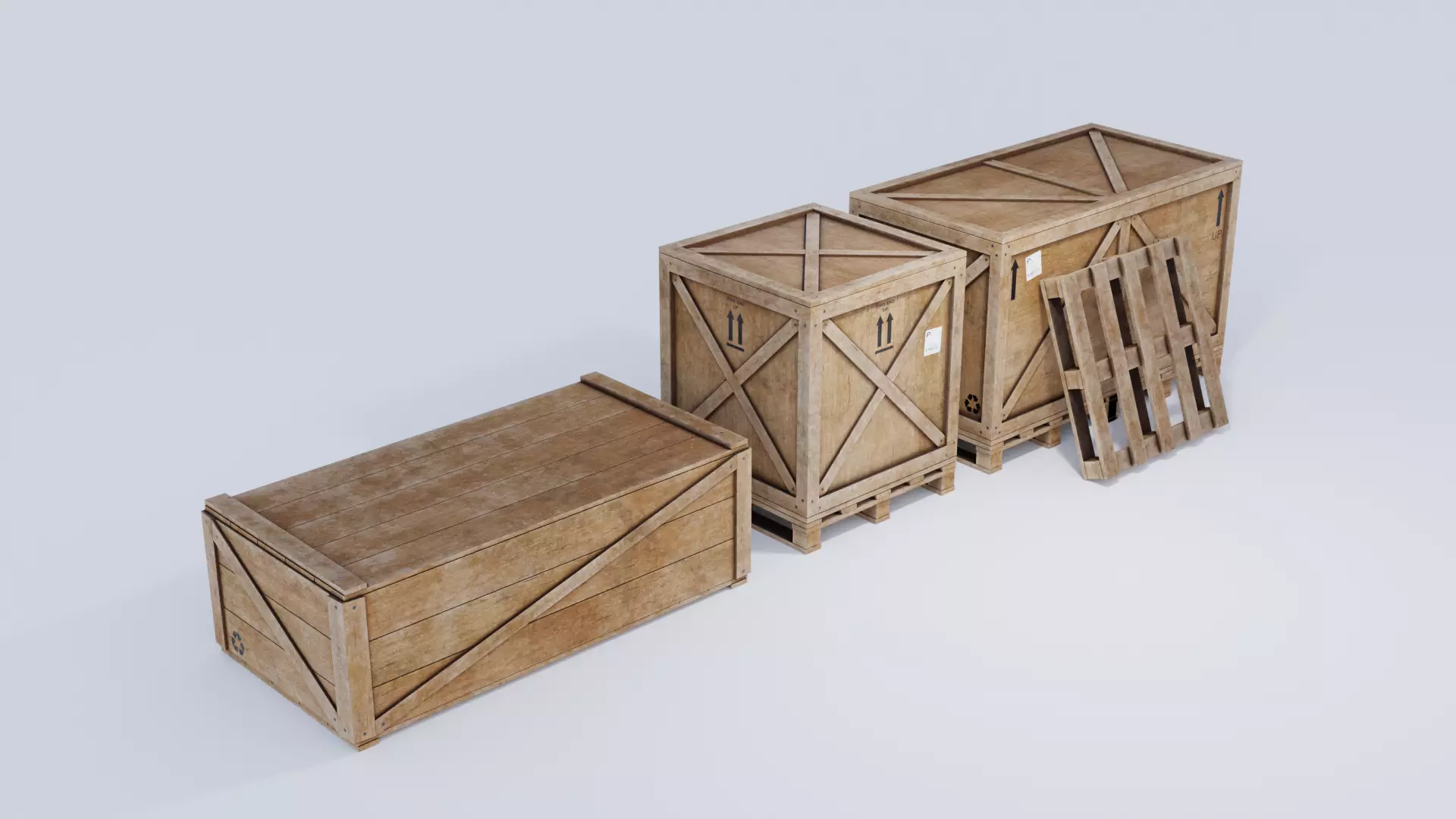 Wooden Crates and Pallet 4K and 2K Low-poly 3D model