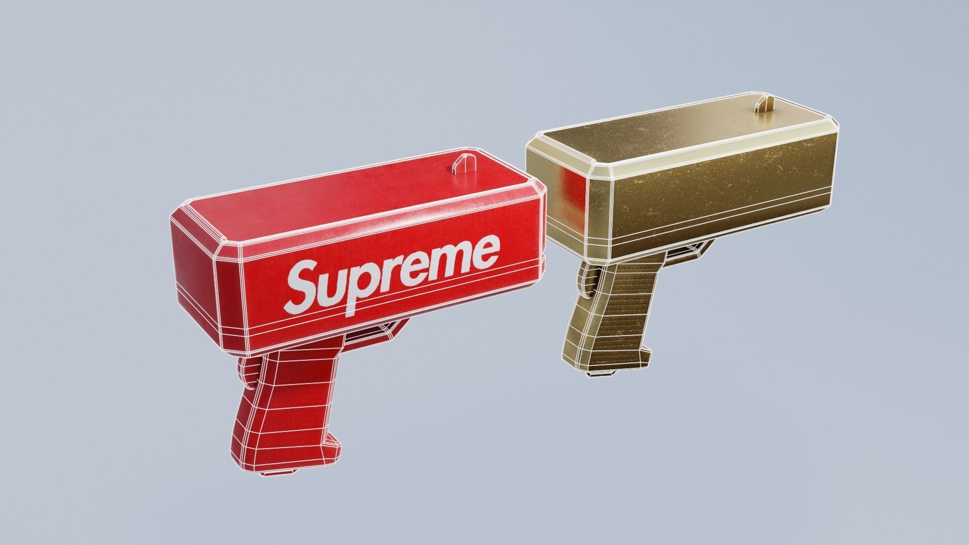 Money Gun Red and Gold Low-poly 3D model_1