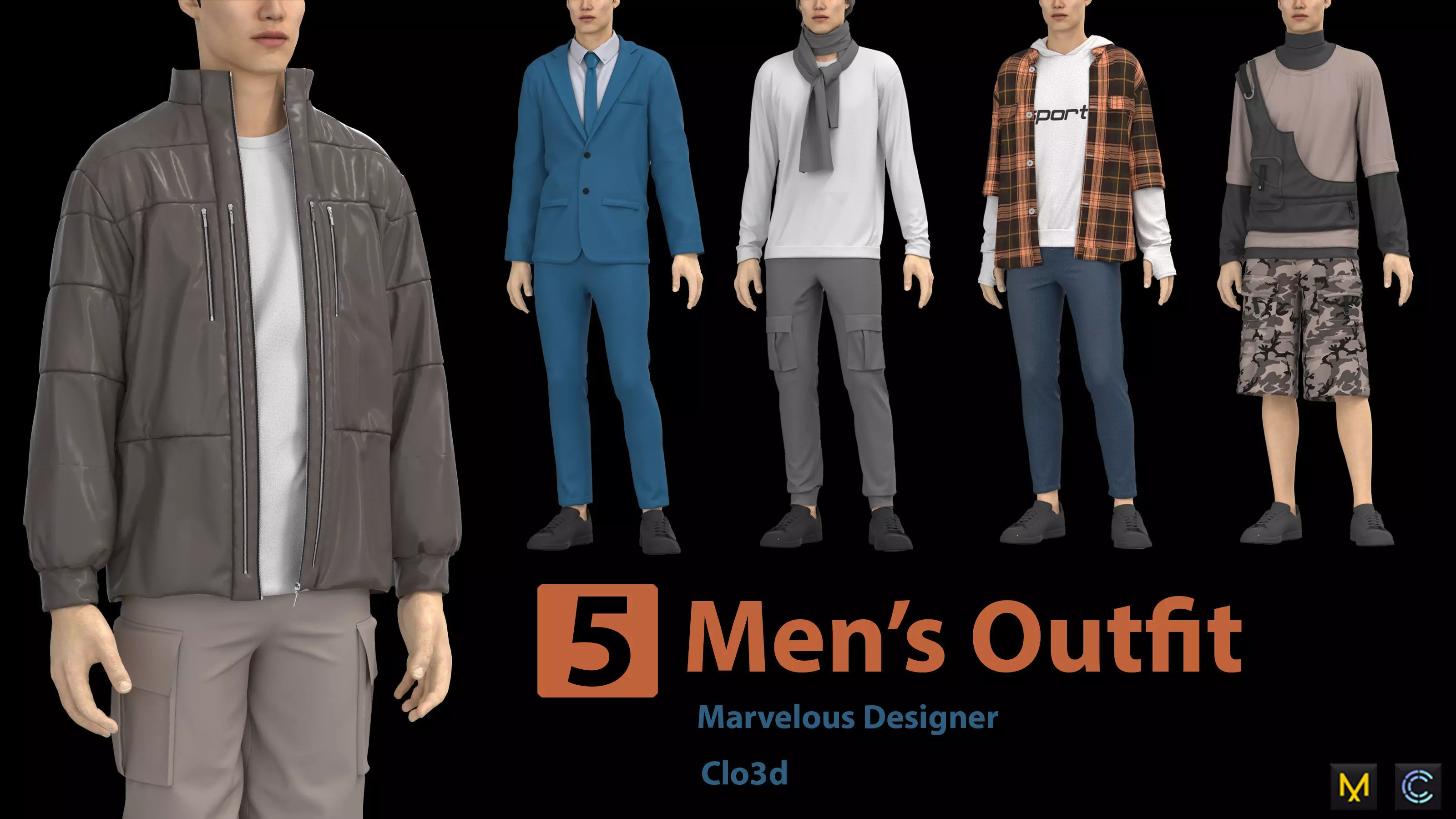 5 Men Outfit 3D model
