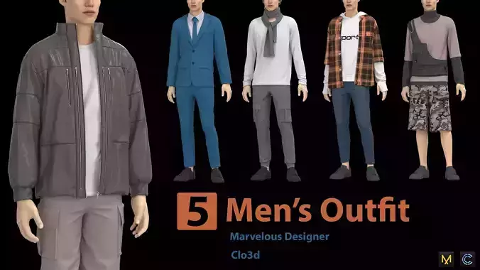 5 Men Outfit 3D model