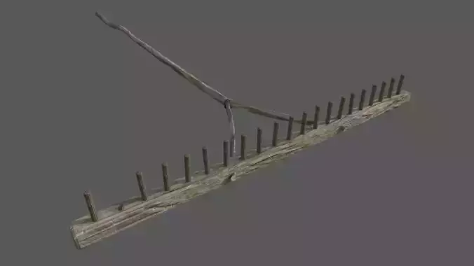 3D Old Wooden Rake
