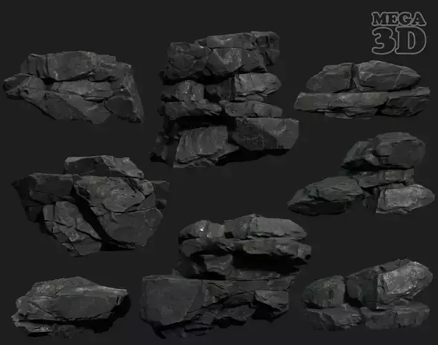 Low Poly Black Rock 230407 - Ultra HD 16K Texture 