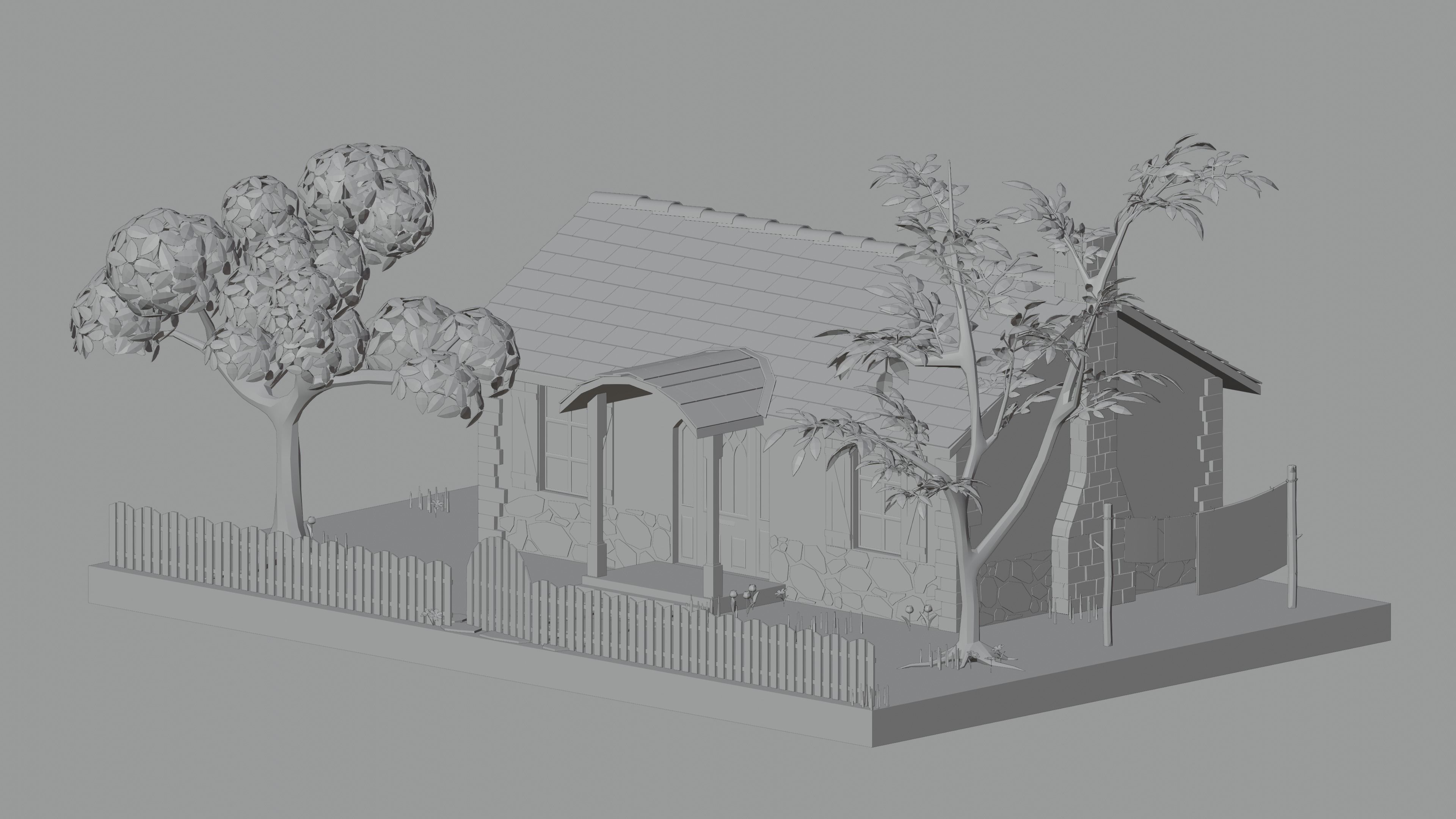 Cottage Low-poly 3D model_1