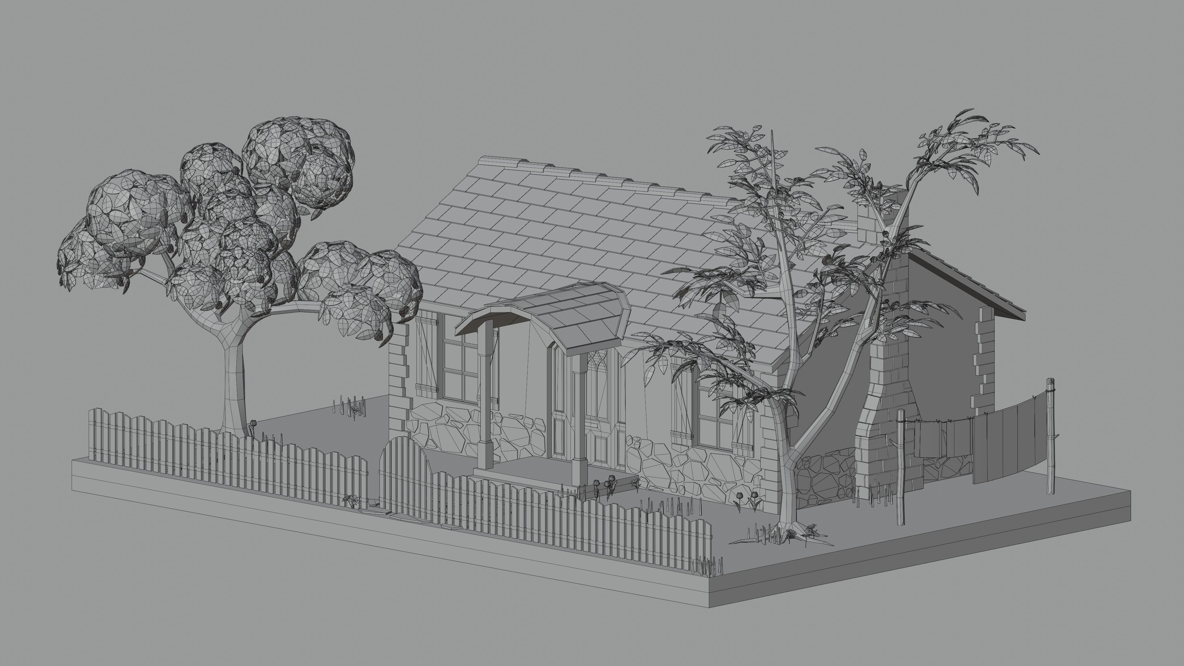 Cottage Low-poly 3D model_2