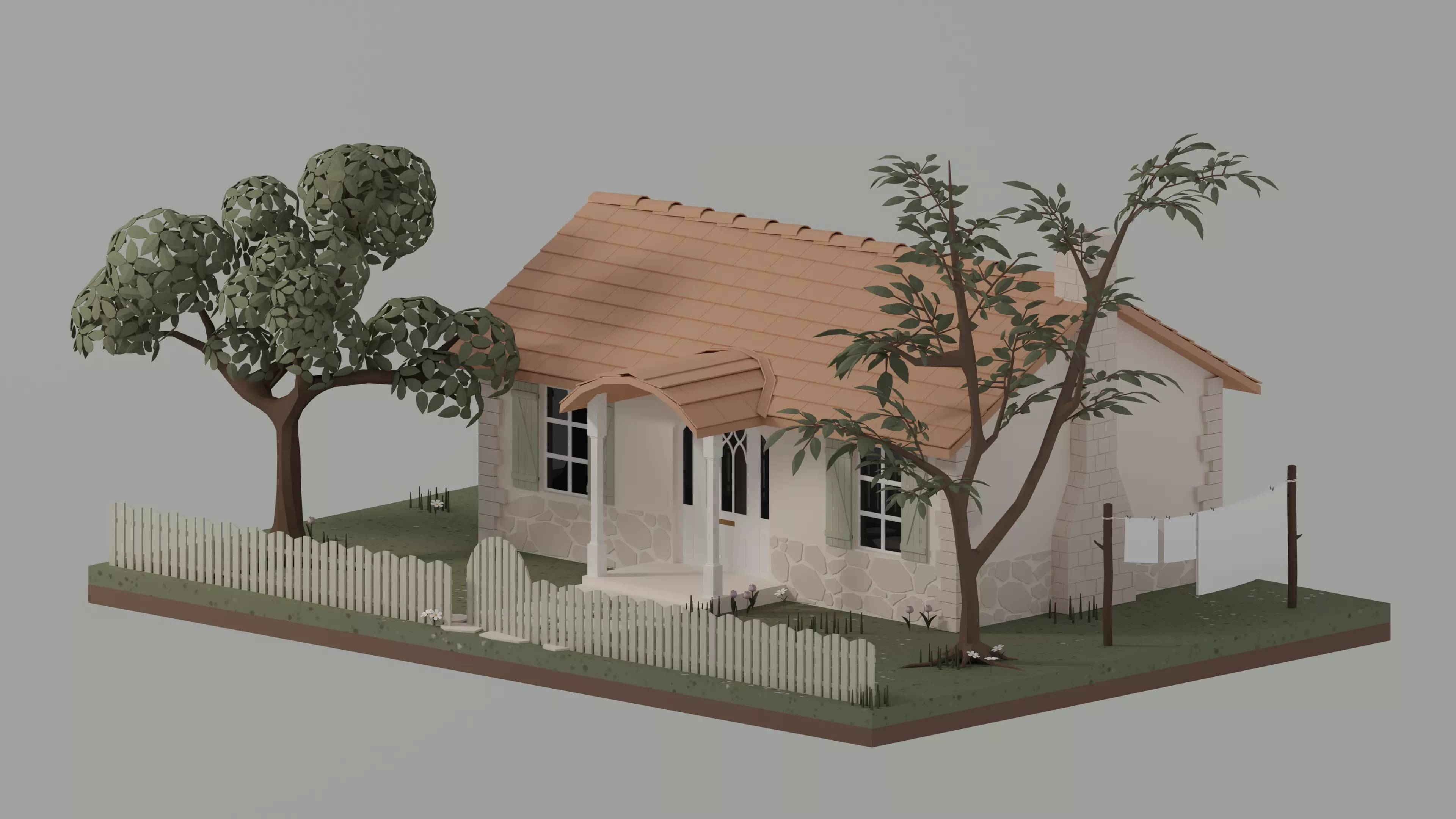 Cottage Low-poly 3D model_0