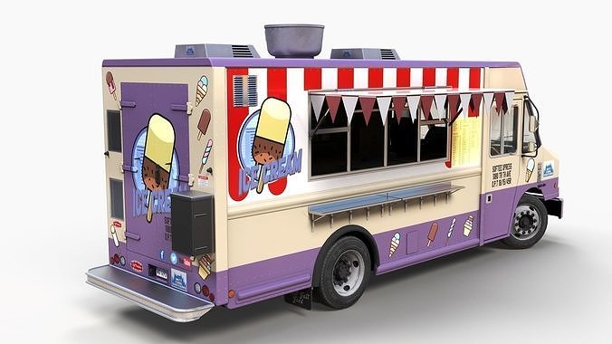 Ice Cream truck Freightliner Low-poly 3D model 3