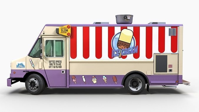 Ice Cream truck Freightliner Low-poly 3D model 5