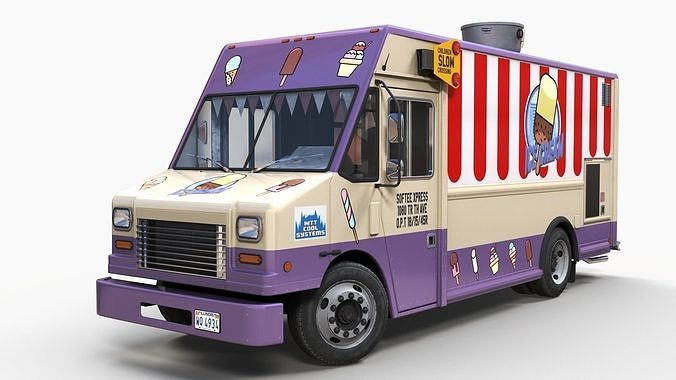 Ice Cream truck Freightliner Low-poly 3D model 2