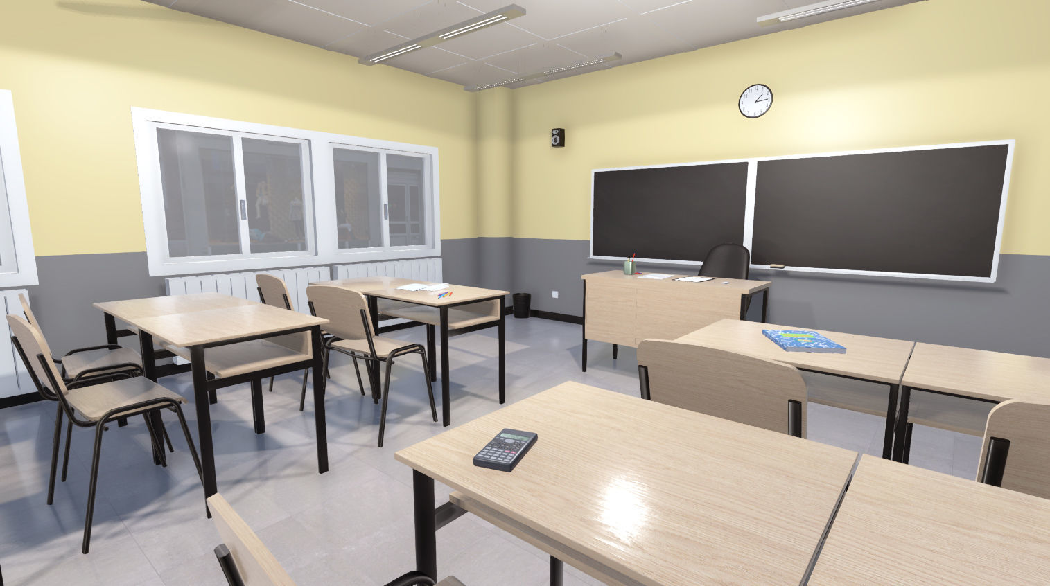 High school classroom Low-poly 3D model_5