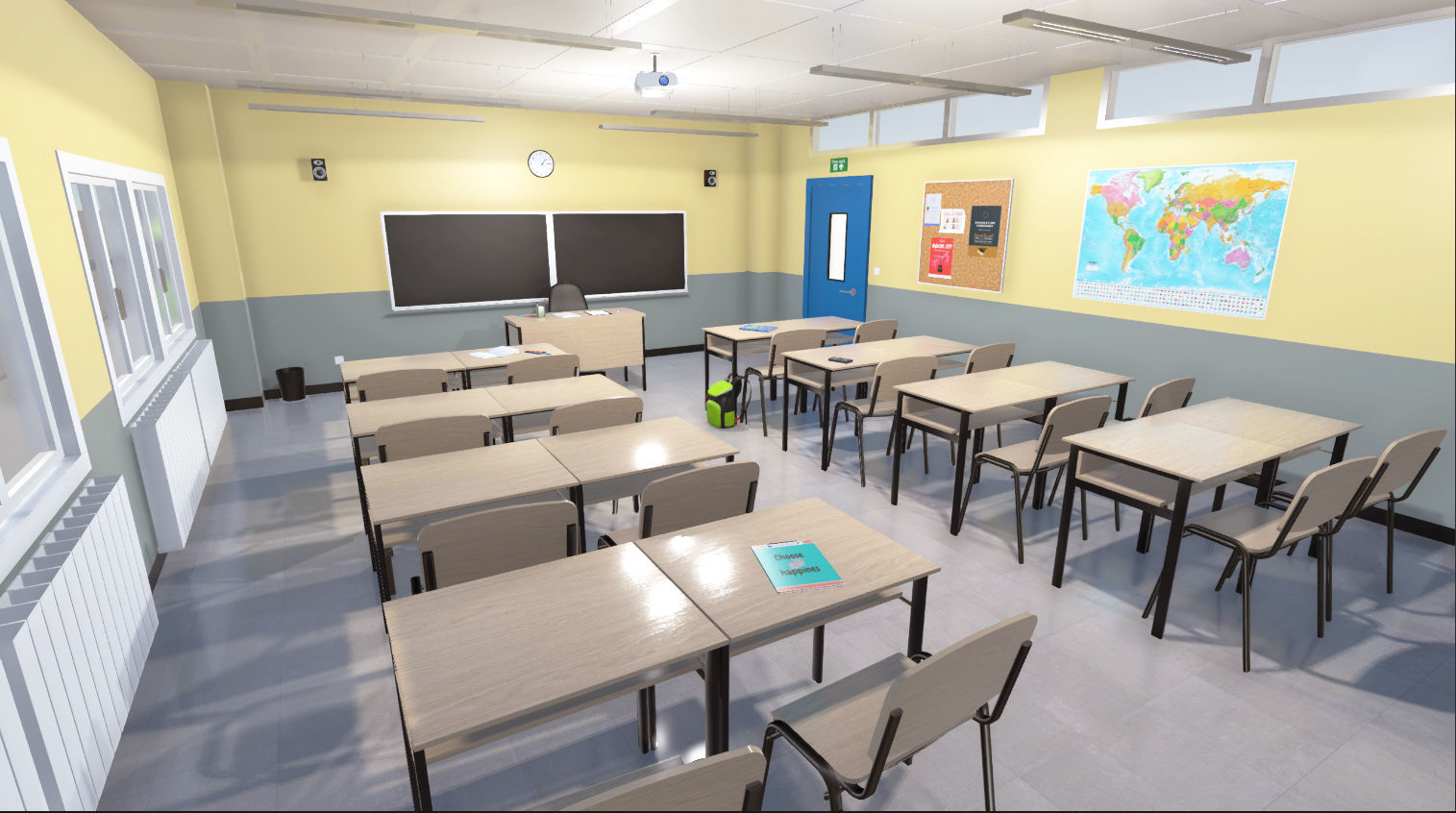 High school classroom Low-poly 3D model_1