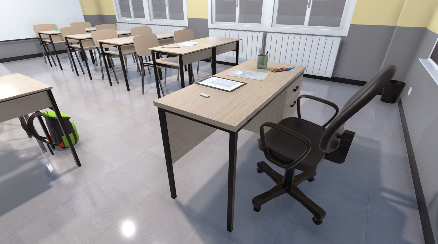 High school classroom Low-poly 3D model_16