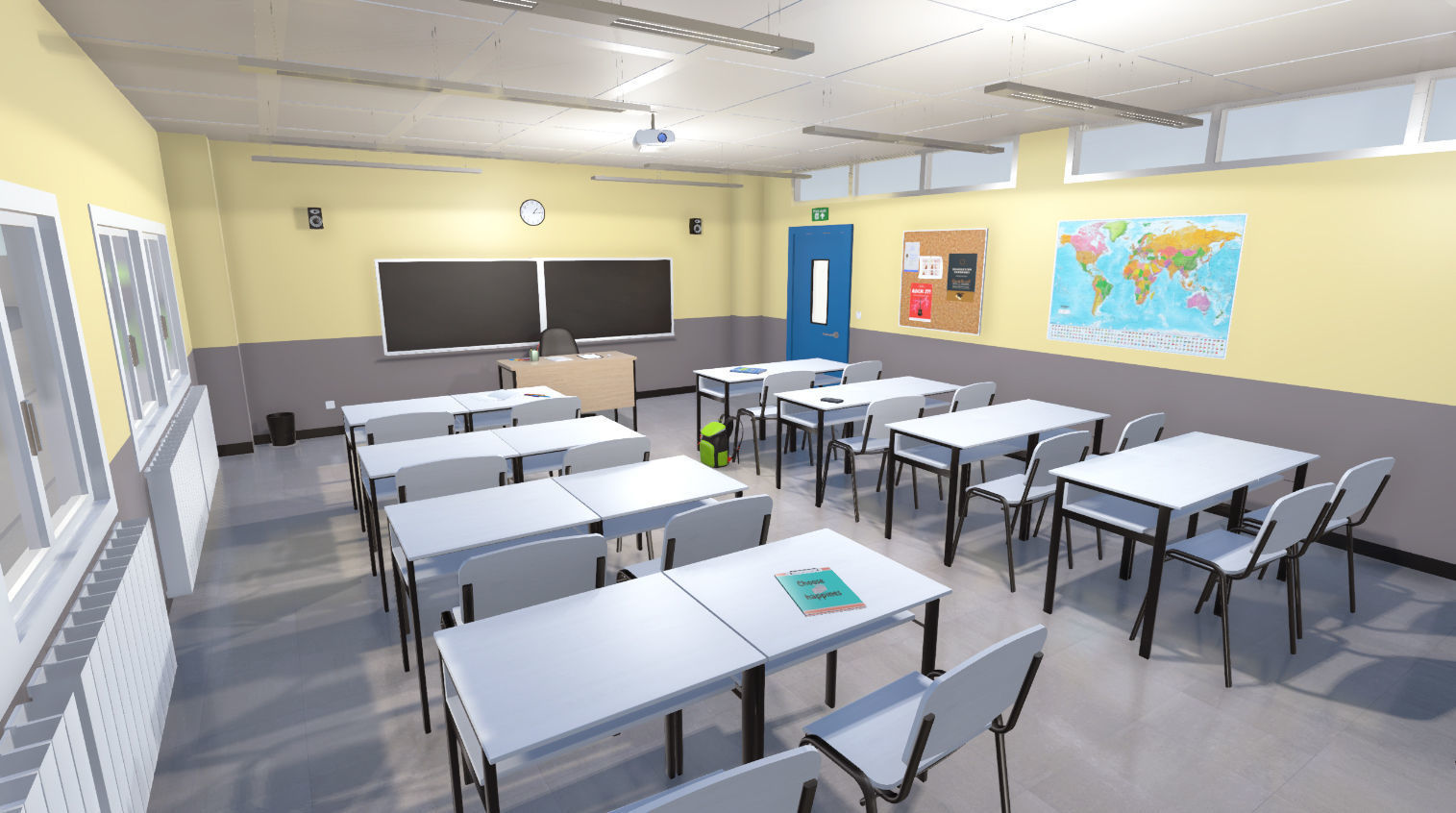 High school classroom Low-poly 3D model_13