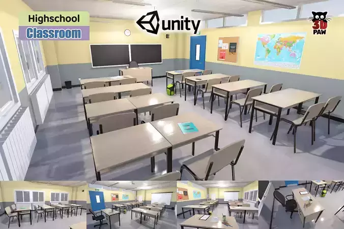 High school classroom Low-poly 3D model