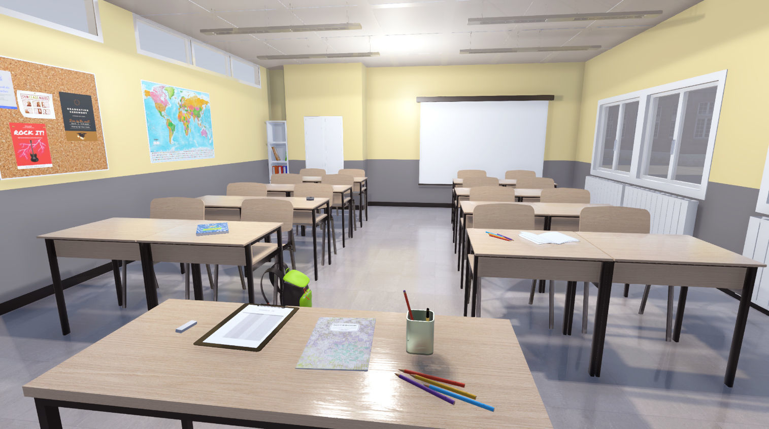 High school classroom Low-poly 3D model_3