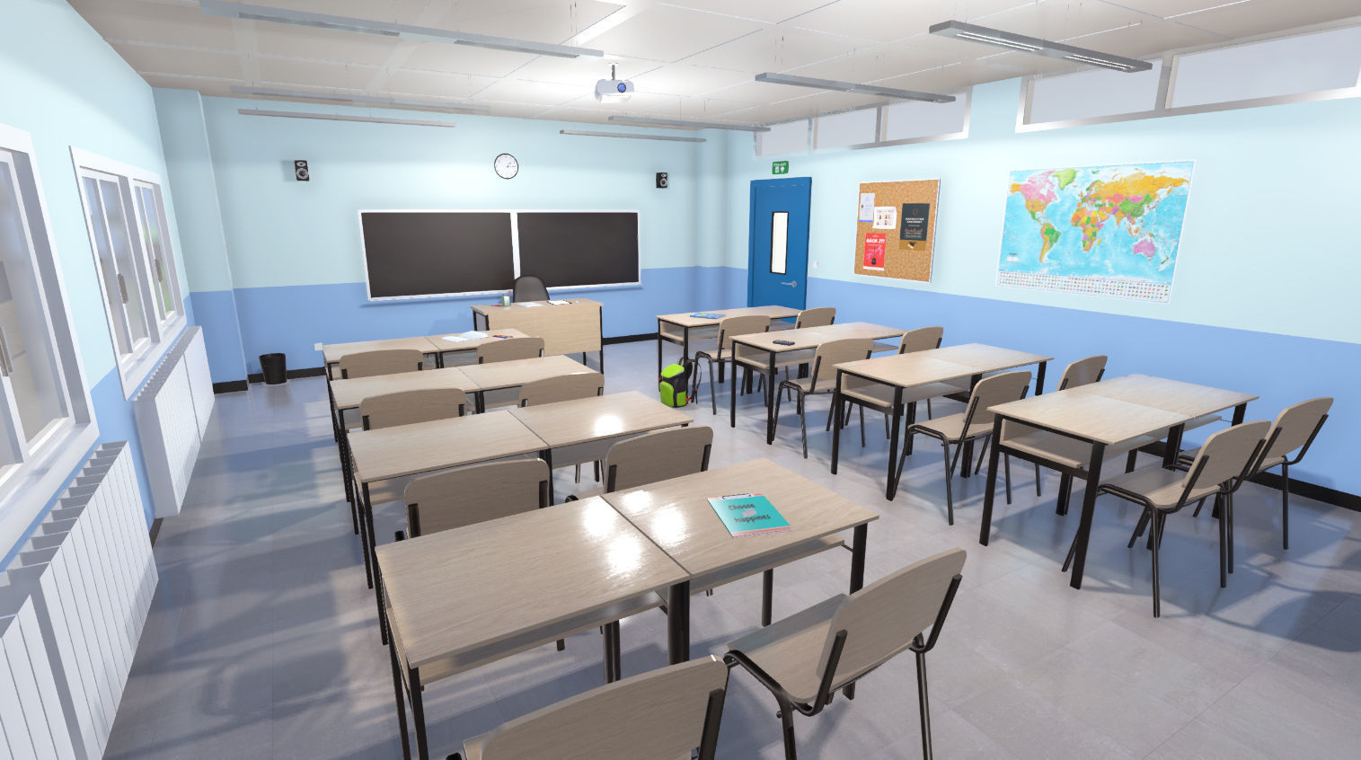 High school classroom Low-poly 3D model_9