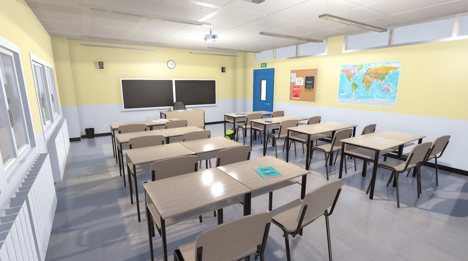 High school classroom Low-poly 3D model_14