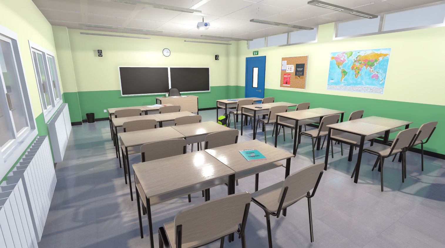 High school classroom Low-poly 3D model_11