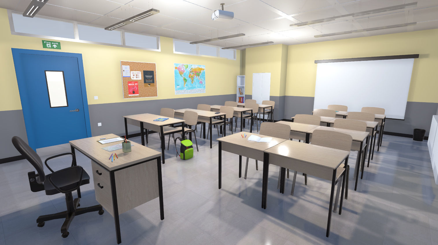 High school classroom Low-poly 3D model_7