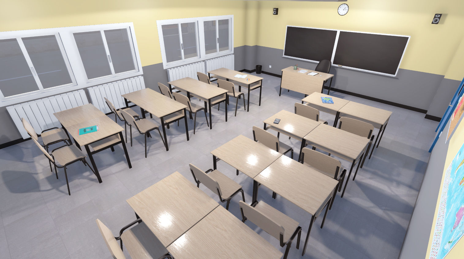 High school classroom Low-poly 3D model_8
