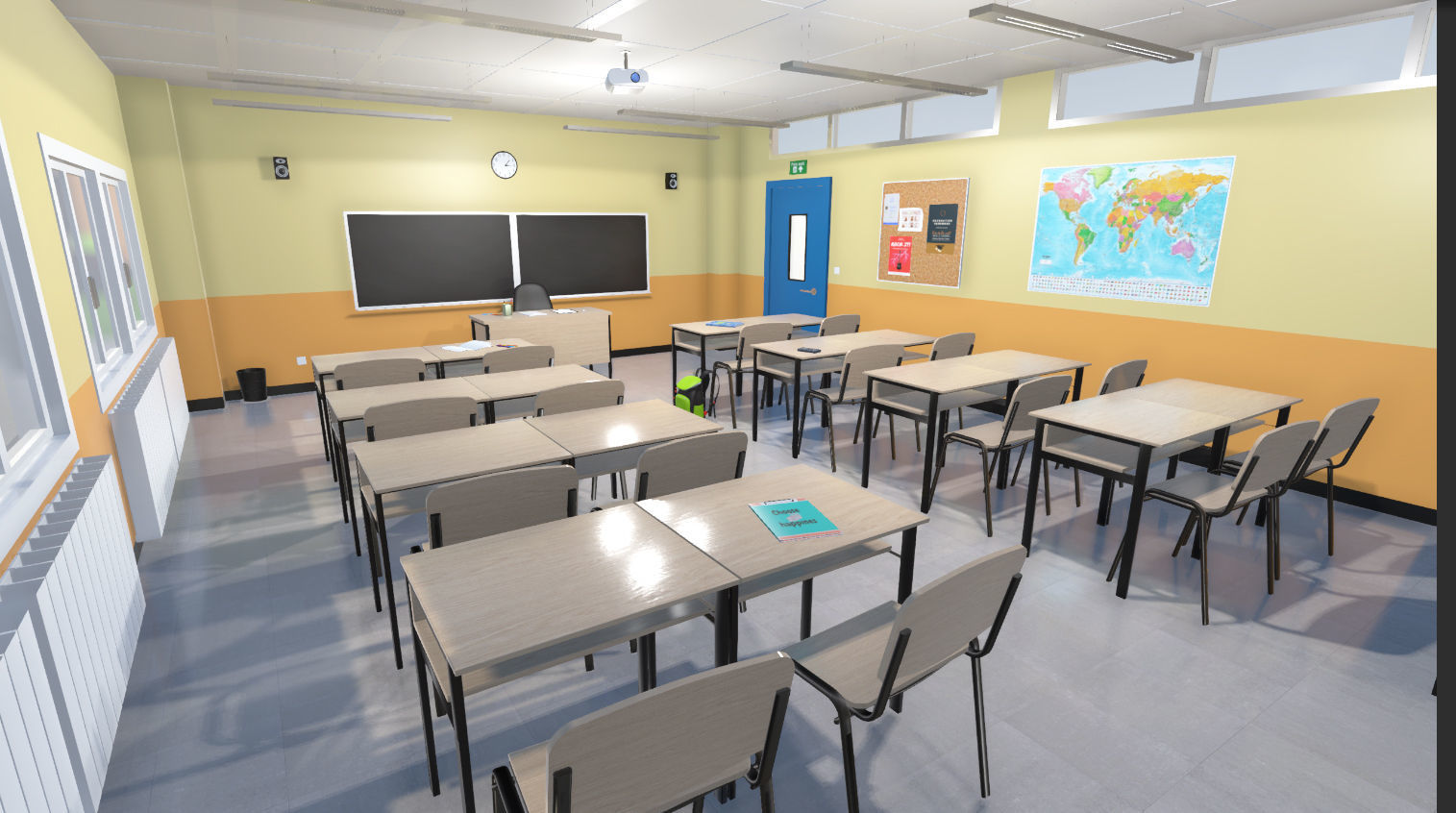 High school classroom Low-poly 3D model_10
