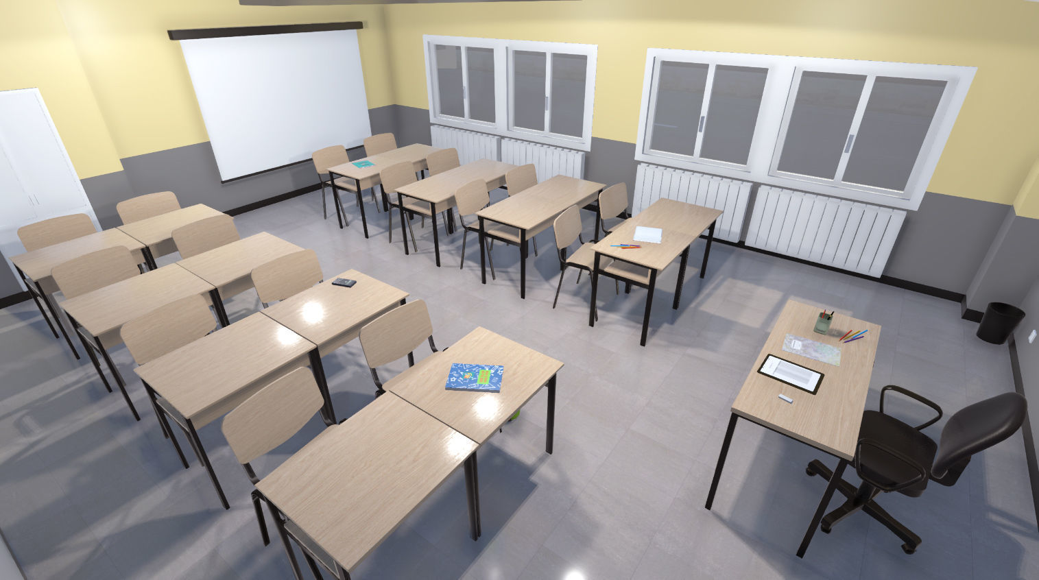 High school classroom Low-poly 3D model_6