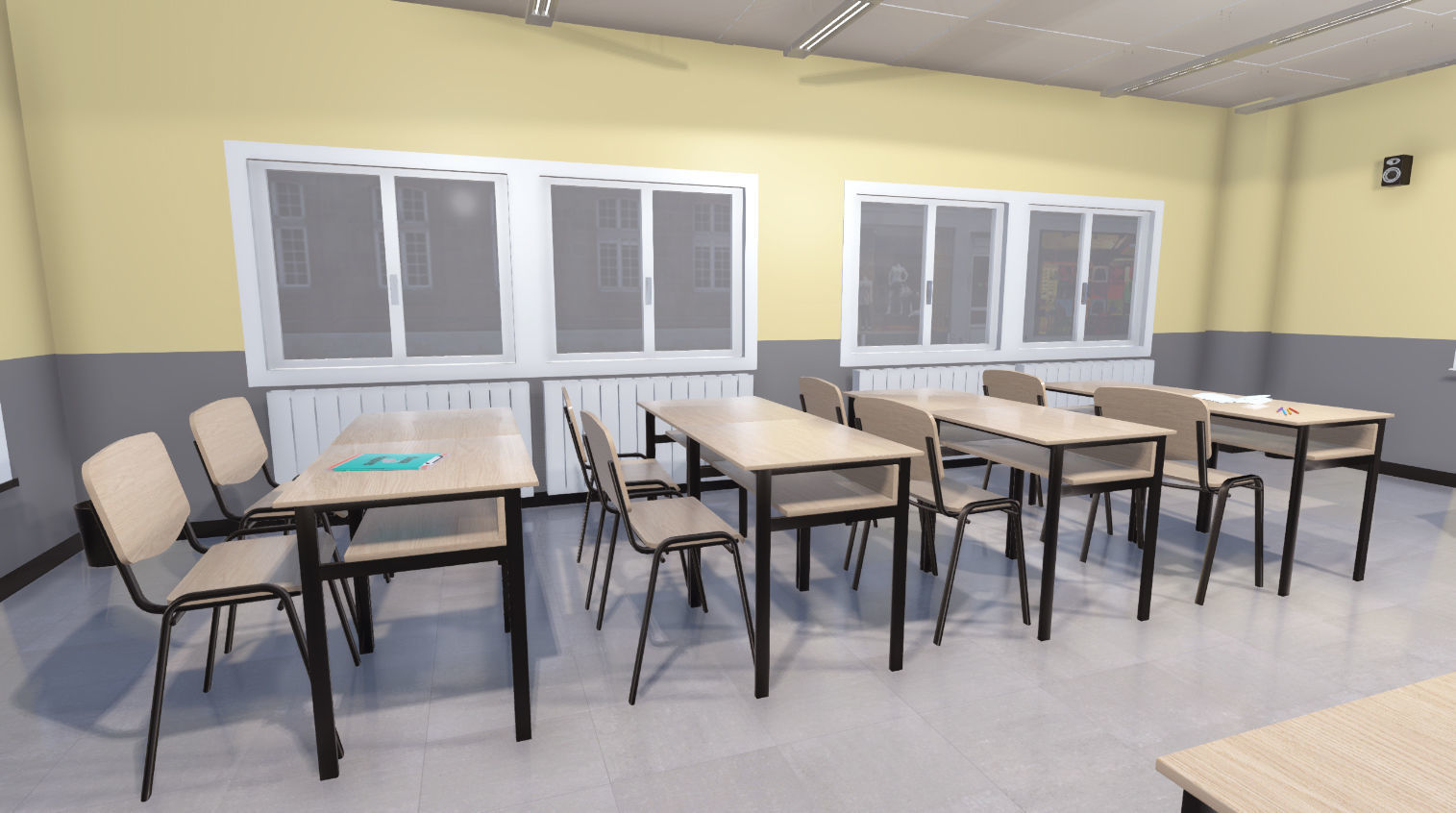 High school classroom Low-poly 3D model_4