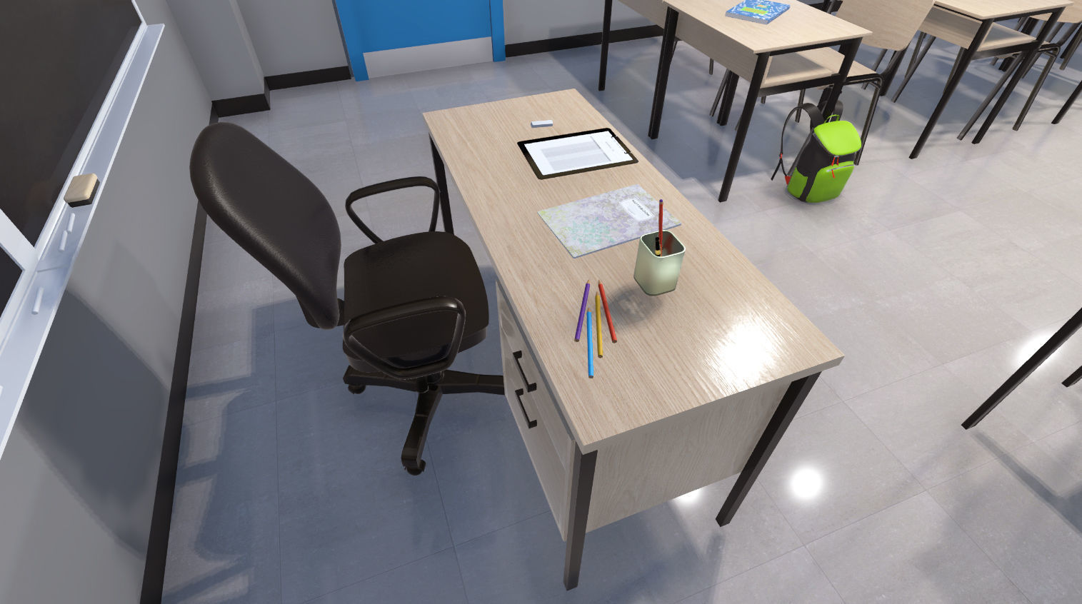 High school classroom Low-poly 3D model_2