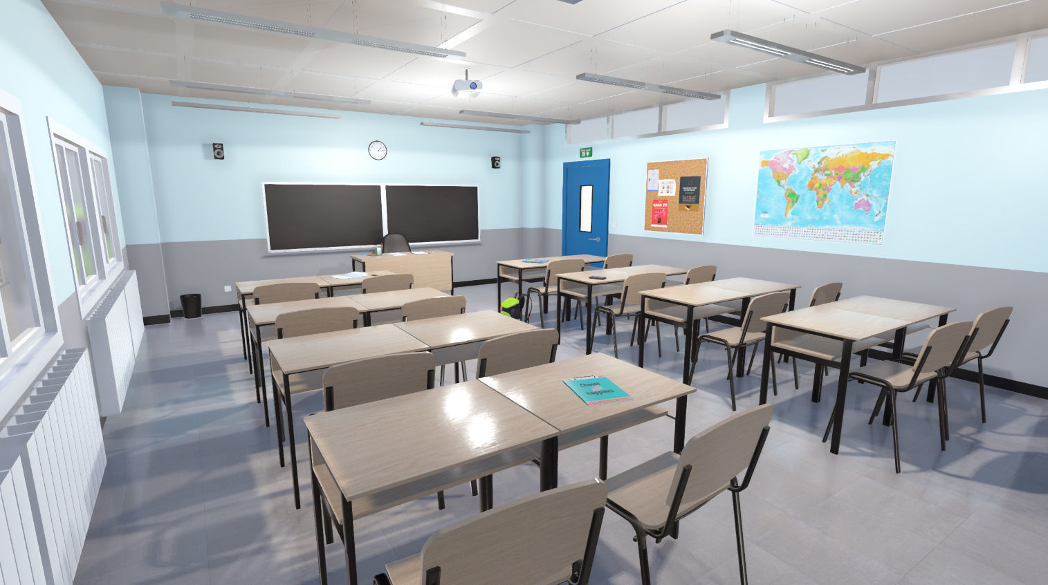 High school classroom Low-poly 3D model_12