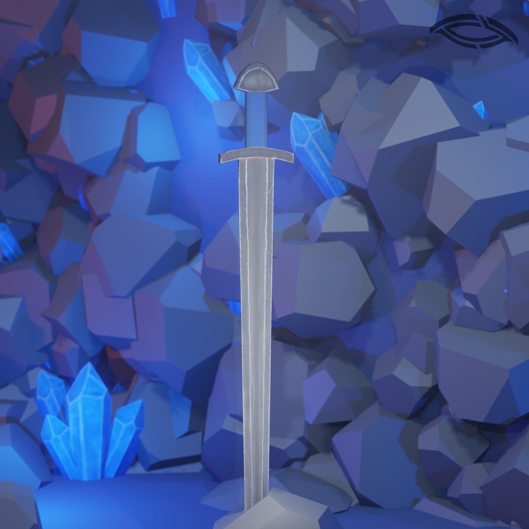 Simple stylized low poly sword 3D model_1