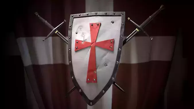 Medieval battle templar sword and knight shield pack
