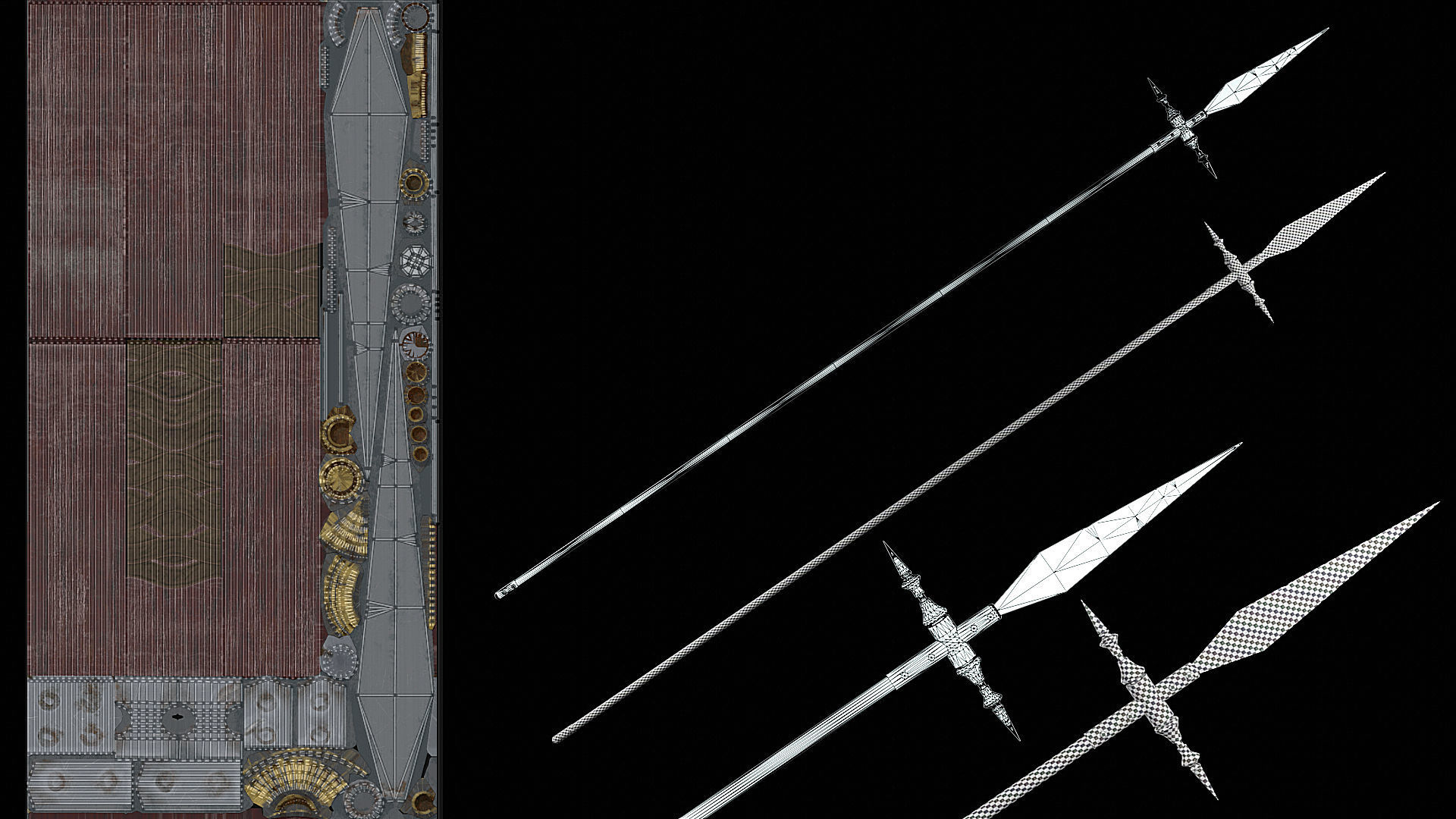 Medieval logn templar battle spear and Knight big shield pack Low-poly 3D model_15